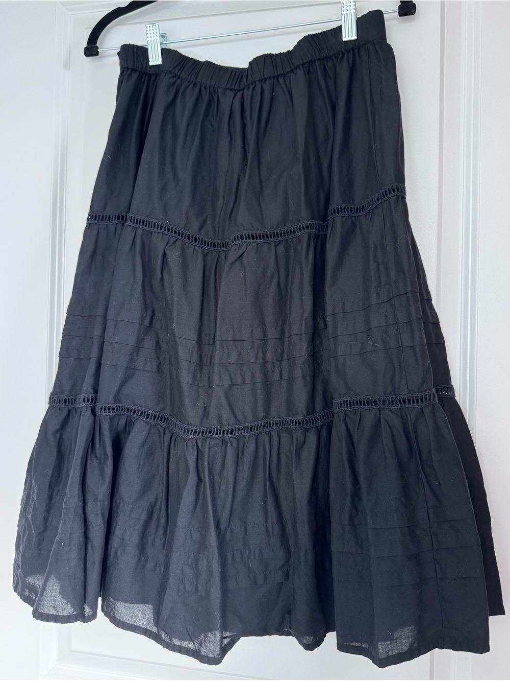 J. Crew Black Tiered Midi Skirt with Pintuck Detail